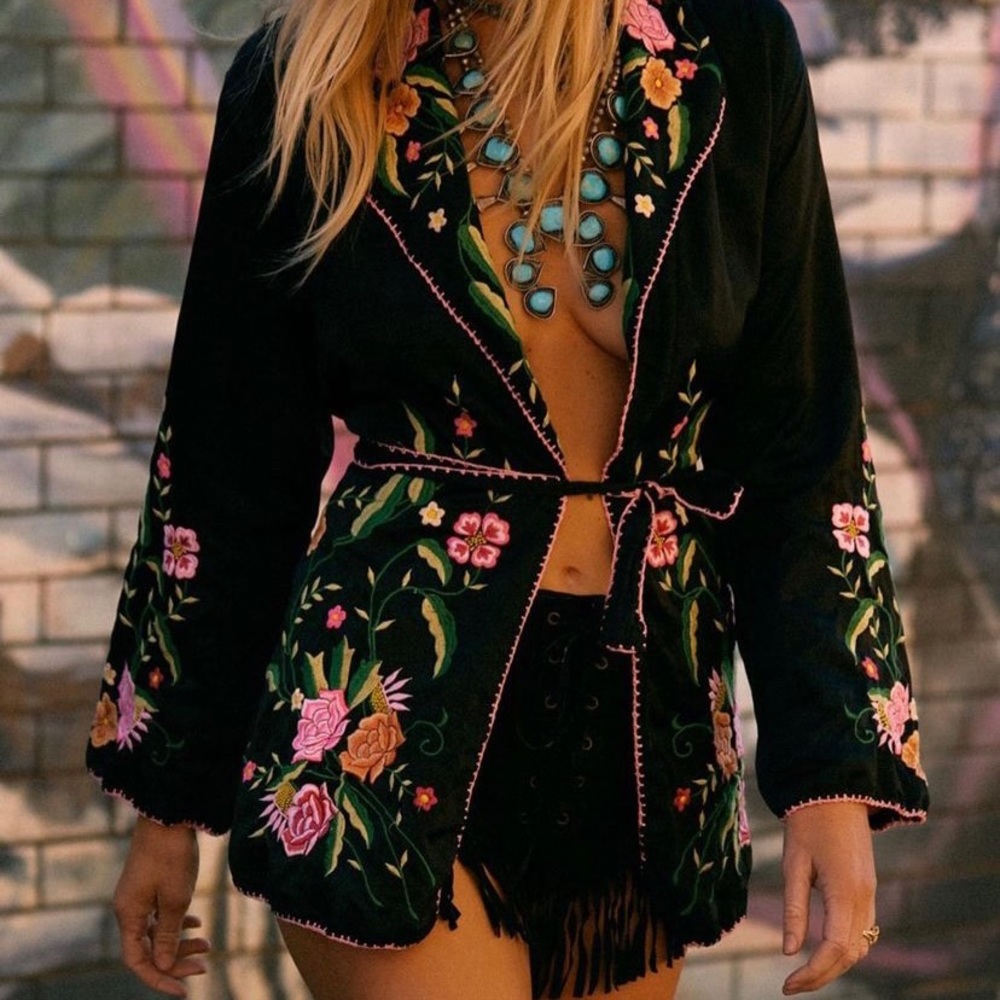Chasing unicorns embroidered silk smoking jacket
